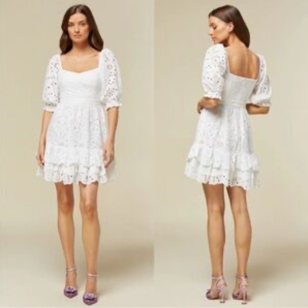 Rachel Parcell eyelet dress broderie anglaise white frills S fit & flare party